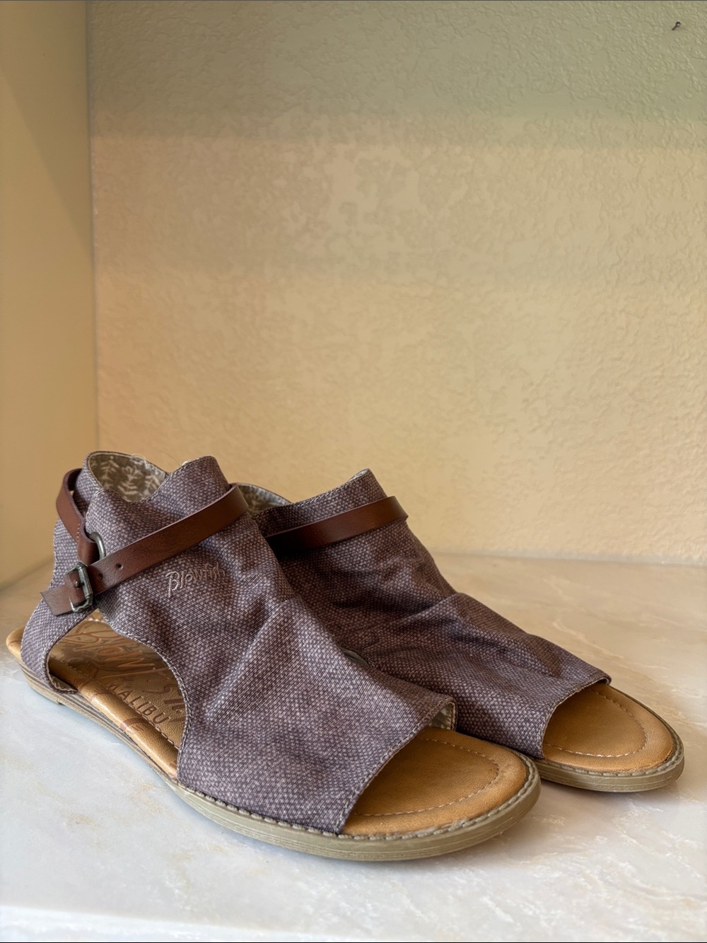 Blowfish Canvas Open-Toe Sandals - Brown 9.5